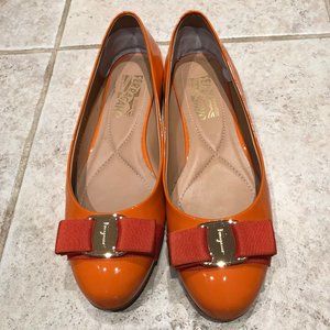 Salvatore Ferragamo, Varina Patent Leather Flats, Size 7.5